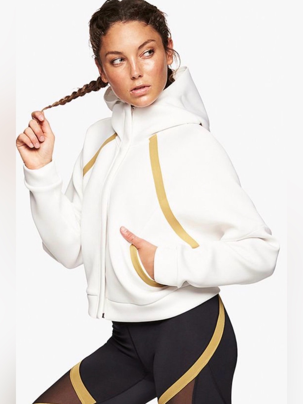 Under Armour White Hooded Zip Jacket with Gold Accents - Women